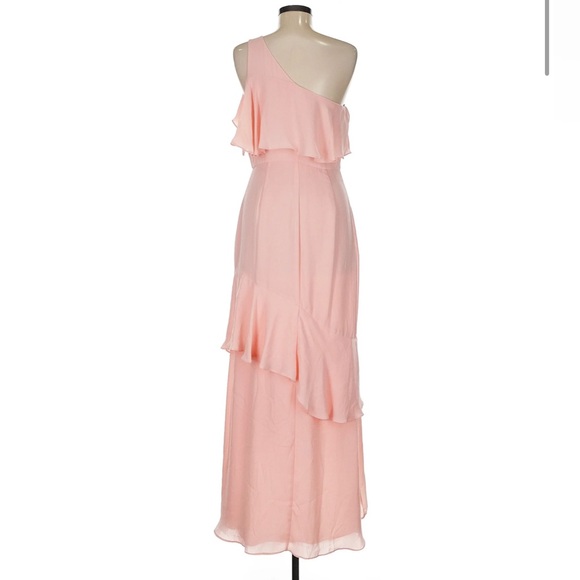 Parker Pink Maxi Bridesmaid Dress One Shoulder Ruffles Blush Size 2 4 6 8 10 12 - Picture 2 of 3